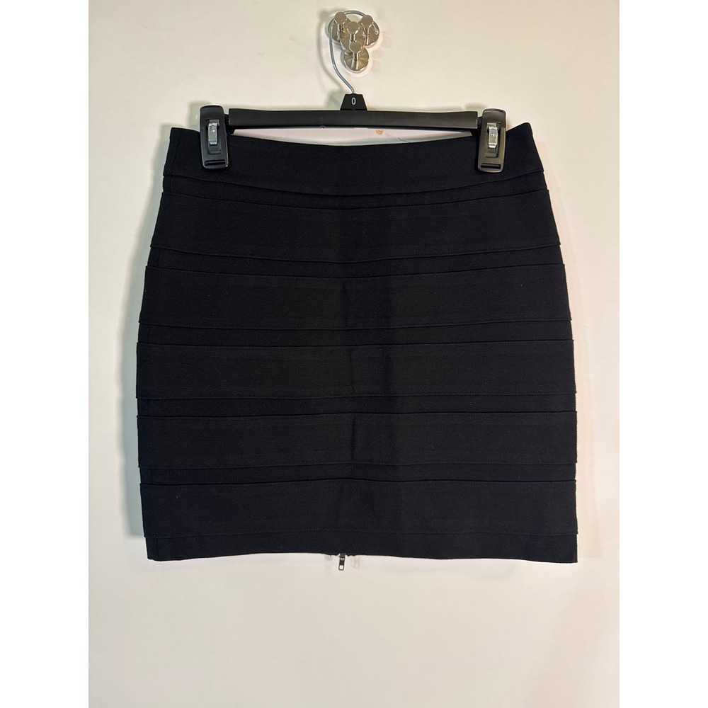 Paige Black Bandage Mini Skirt Size M Exposed Back Zipper Tiered Bodycon Ponte